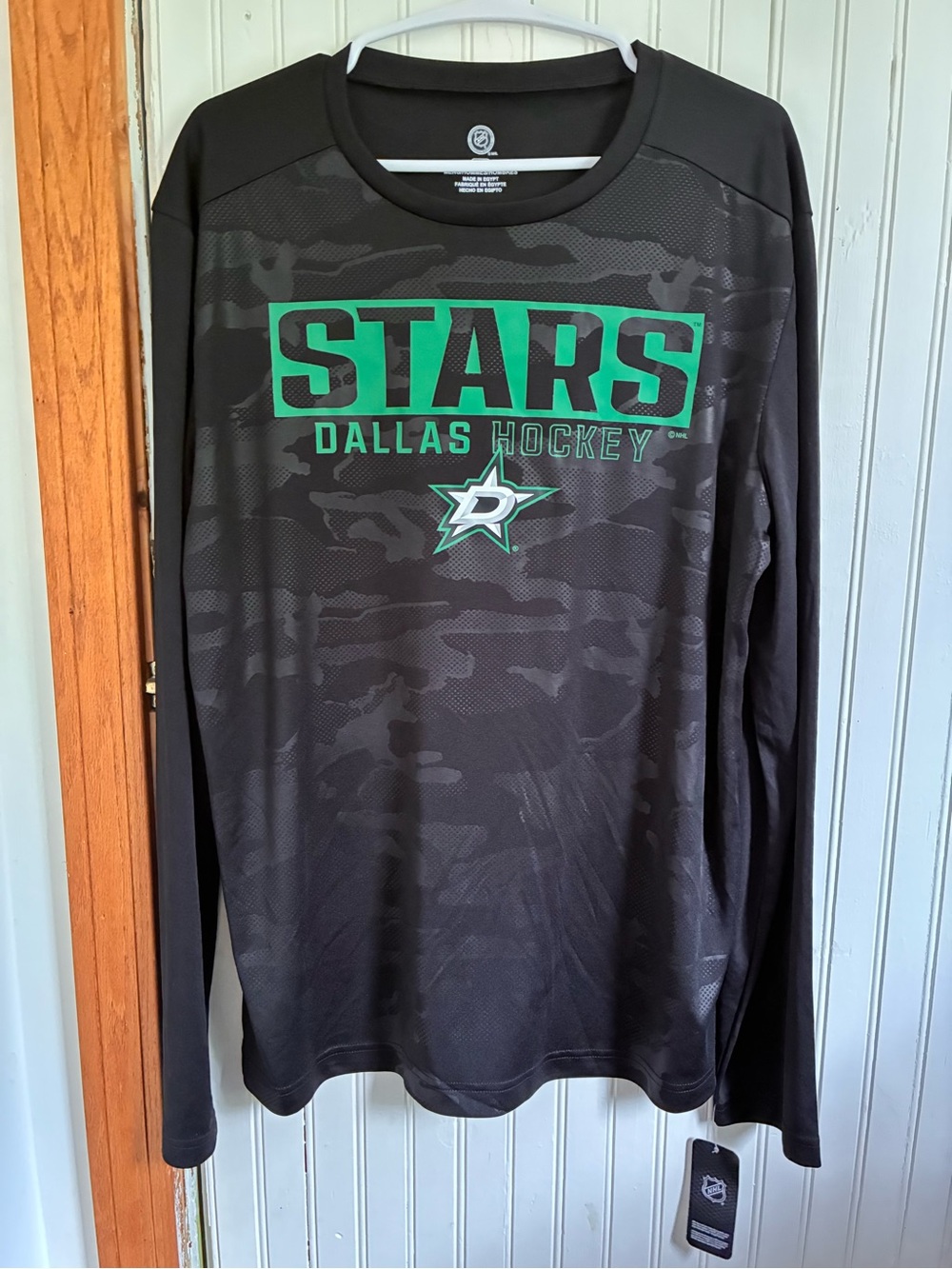 NHL Dallas Stars Black and Green Long Sleeve Jersey Tee